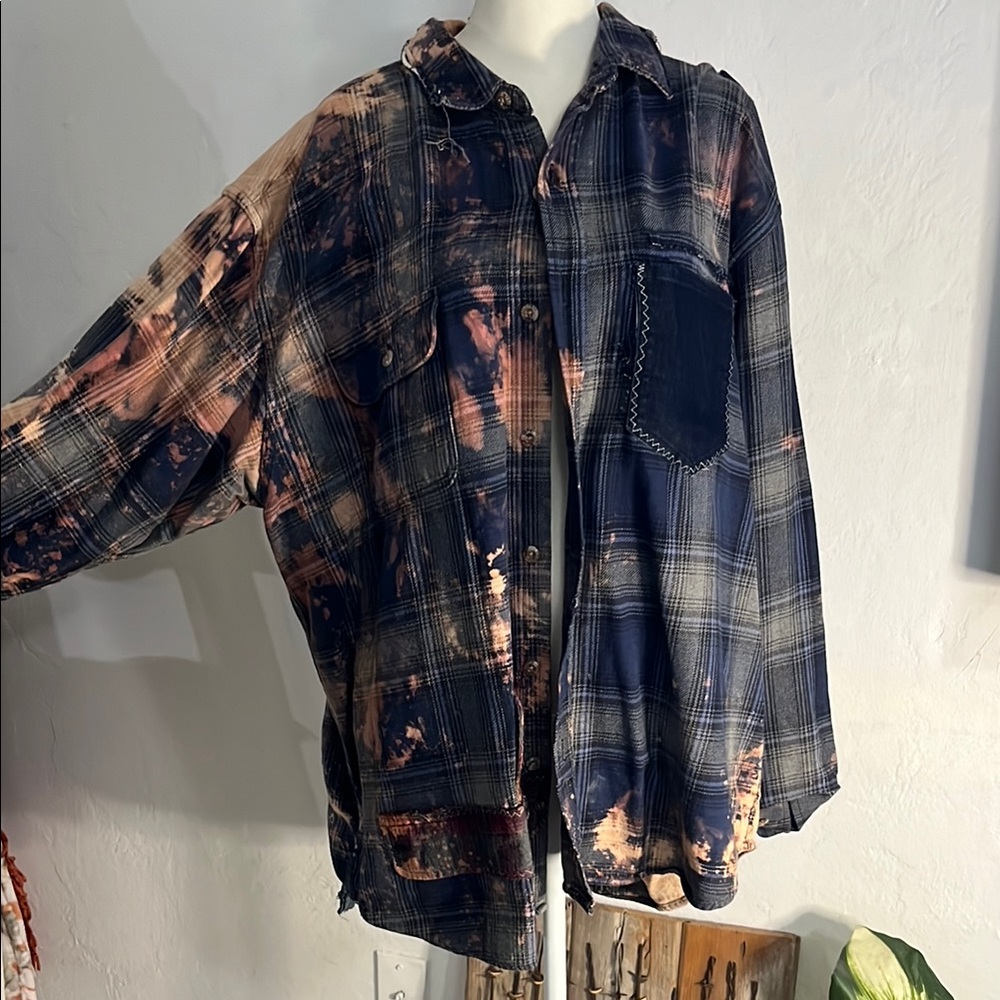 Bleached Plaid Patchwork Jacket - image 1